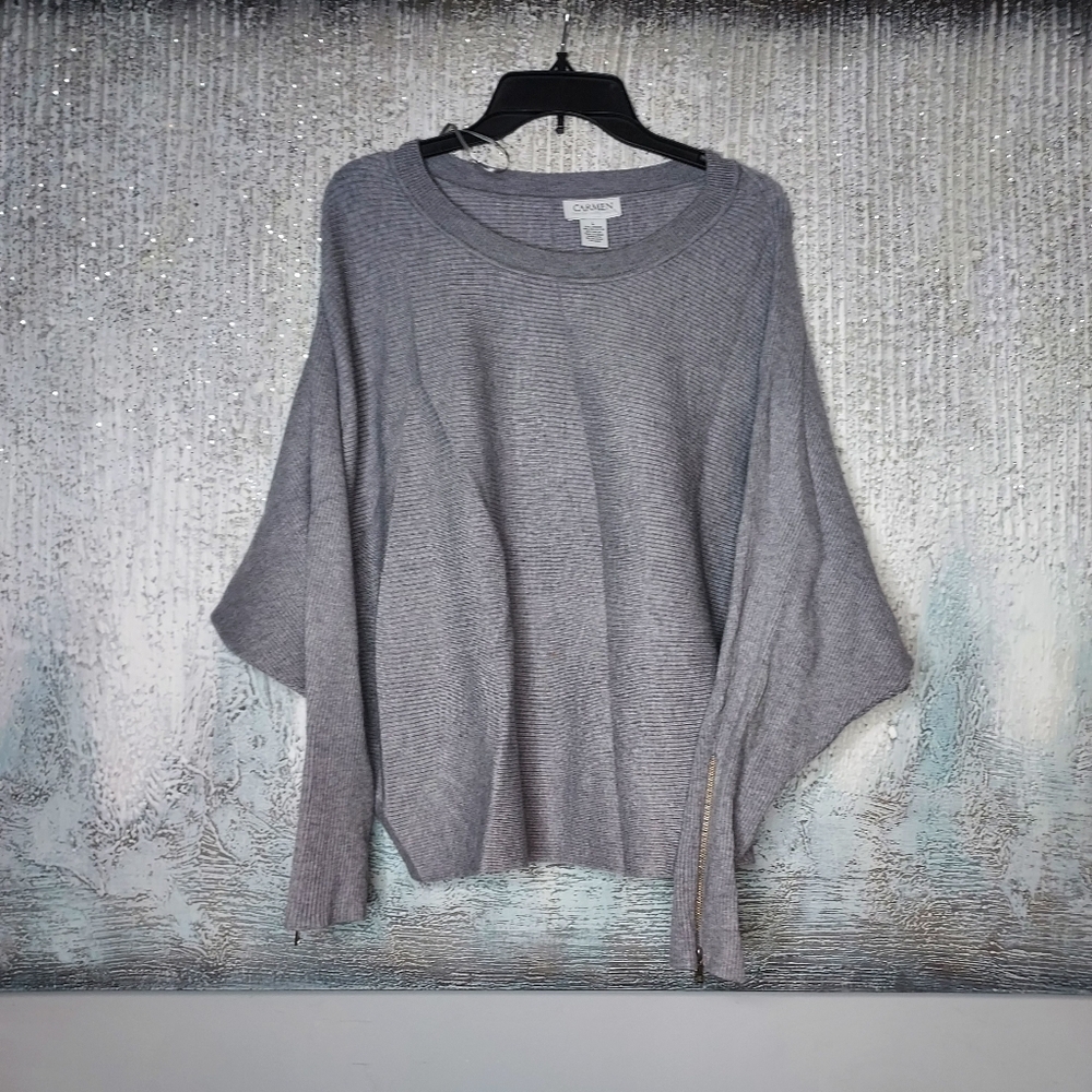 Carmen Marc Valvo Rib Knit Zippered Sleeve Sweater Sz L